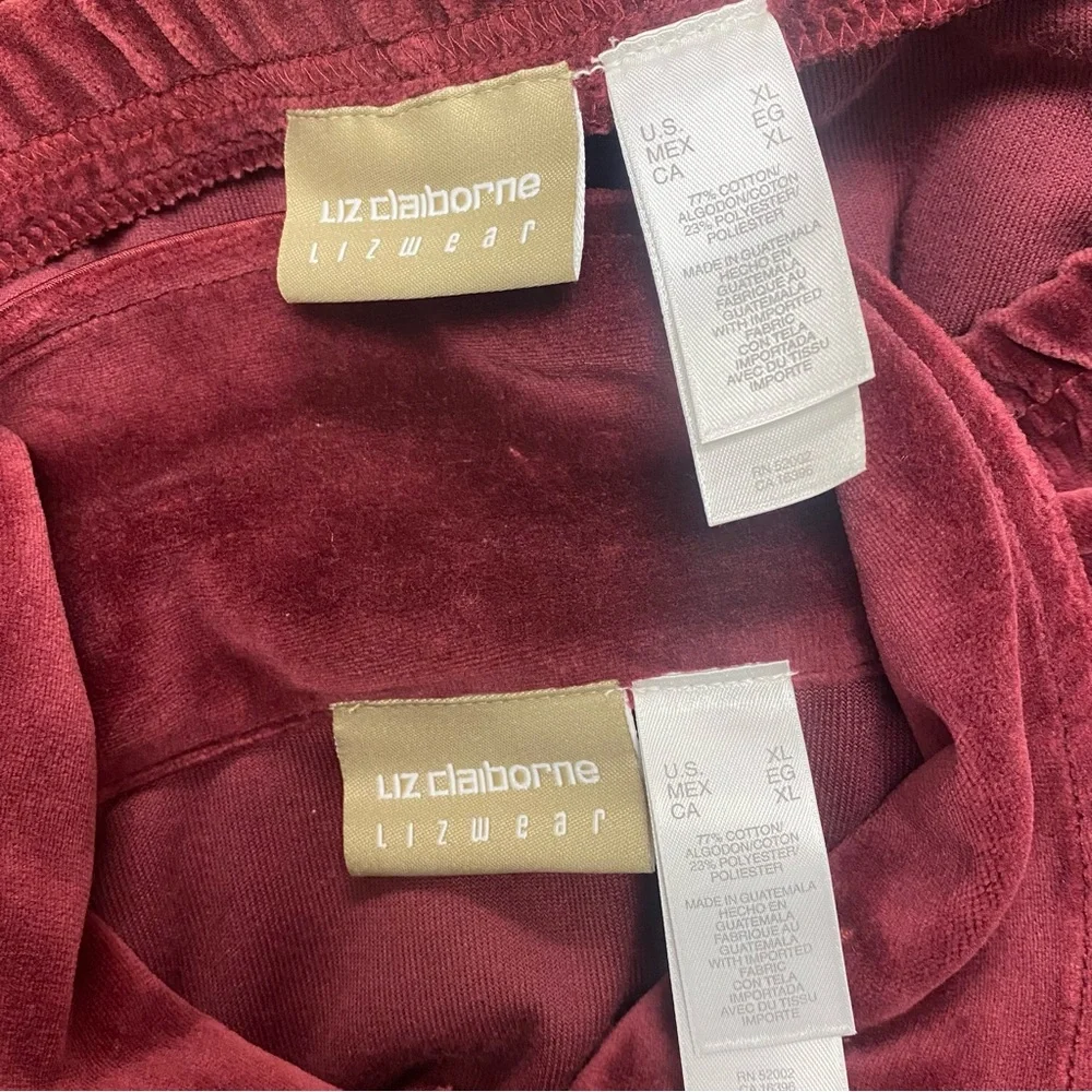 Liz Claiborne Maroon Lizwear Velour Lounge Pant Sweat Suit Soft‎ Stretchy XL